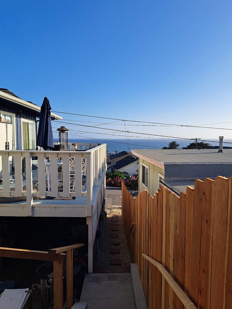 Ocean view from outside the sliding glass door of guest house