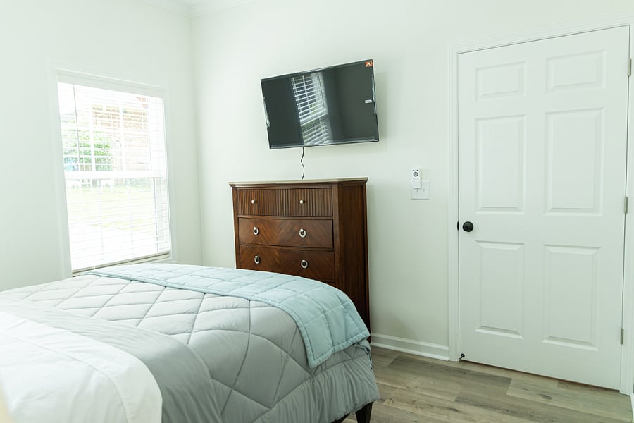 Tall, deep dresser and 2inch window blinds for lots of privacy