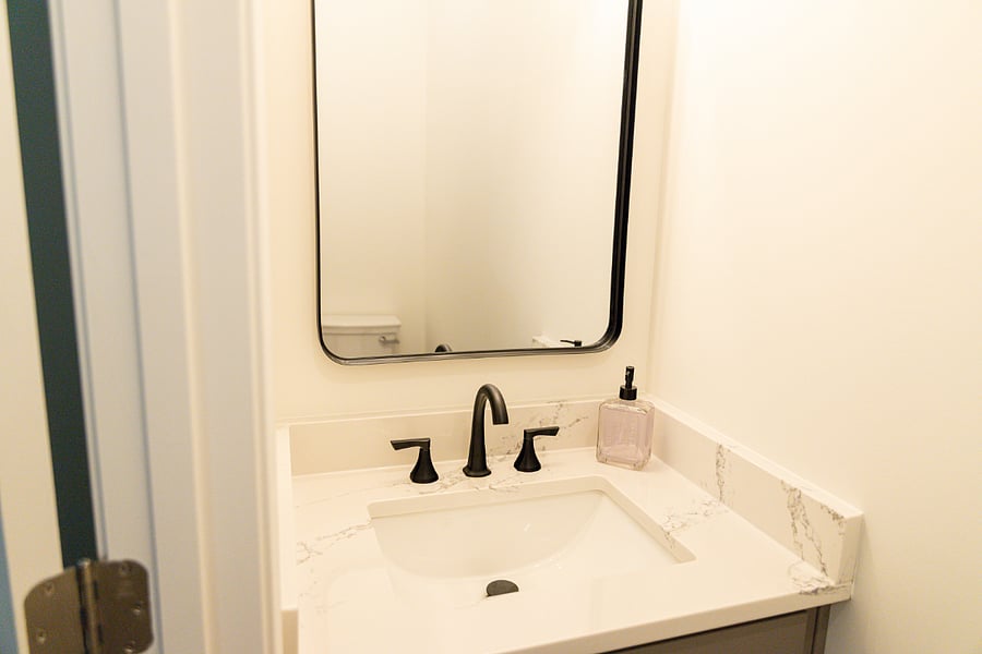Half bathroom for visitors, so you don't have to clean your room and bathroom.