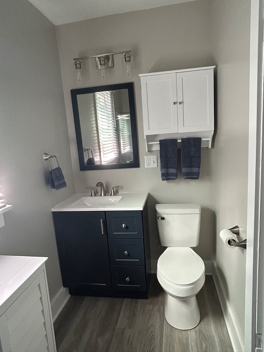 View of the bathroom with the light off to show plenty of natural light during the day! 
