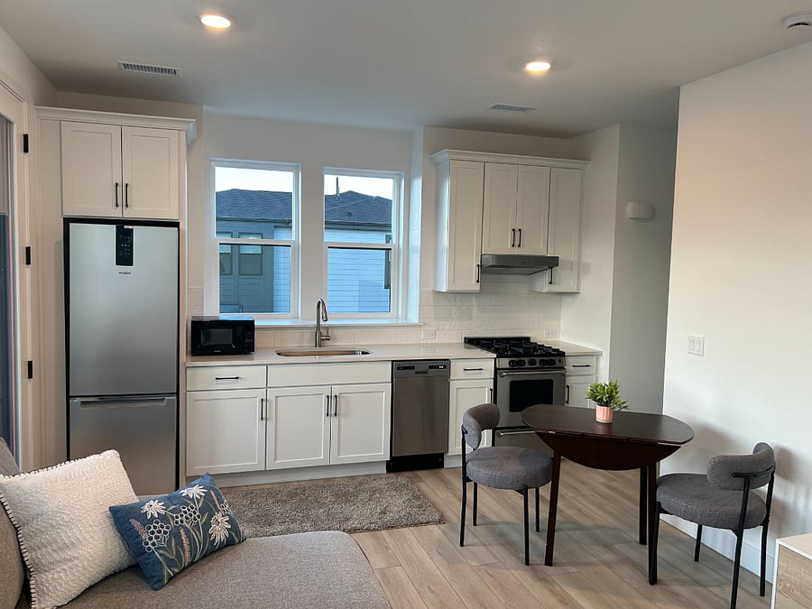 Full kitchen with Fridge, Gas Stove, Dishwasher, and Microwave