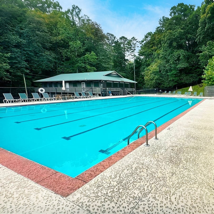 One of two outdoor community pools