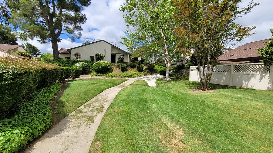Green belt beyond the rear gate.