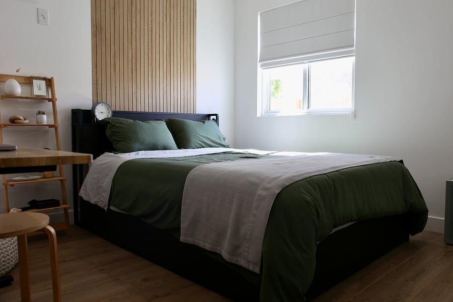 Queen Bed + Blackout Shades