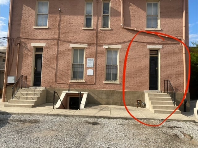 Entry from Parking Lot - Reserved space is directly in front of the door.