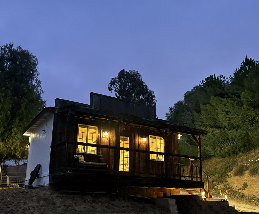 The deck at twilight.