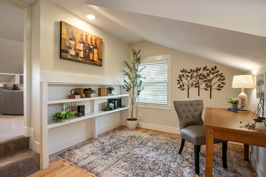 Tucked away in the Durrant Suite is this cozy work area complete with a desk and comfortable chair.
