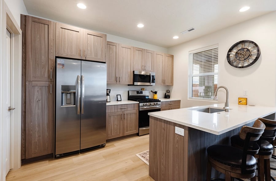 Well-equipped kitchen with full-size refrigerator, gas range, microwave and dishwasher.  