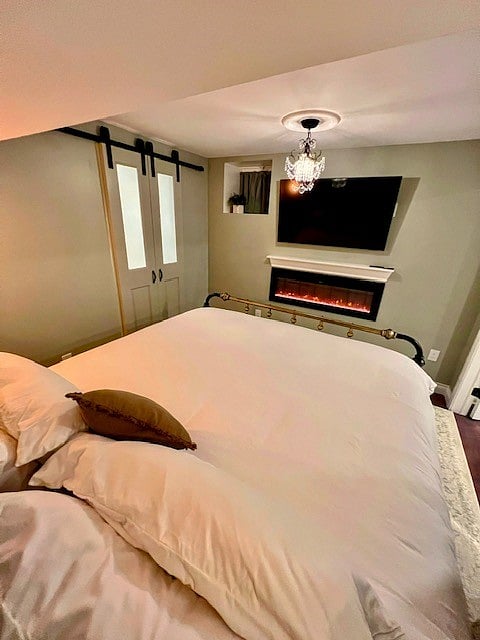 King Bed with fireplace and Smart TV