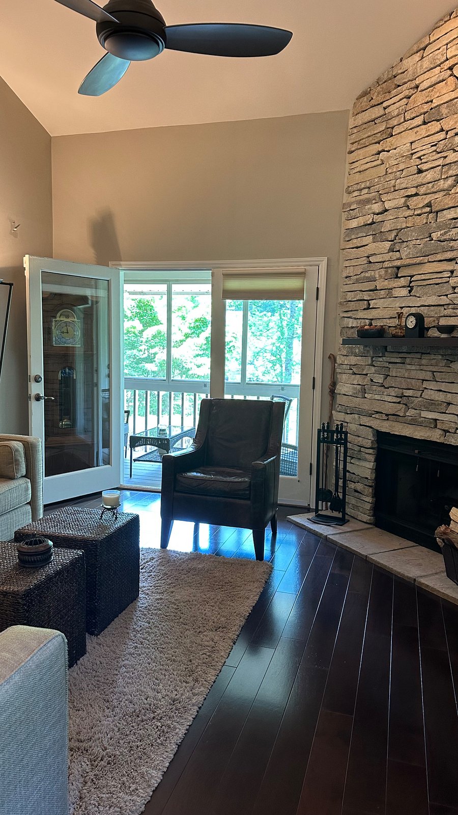 Living Room with Wood Burning Fireplace
