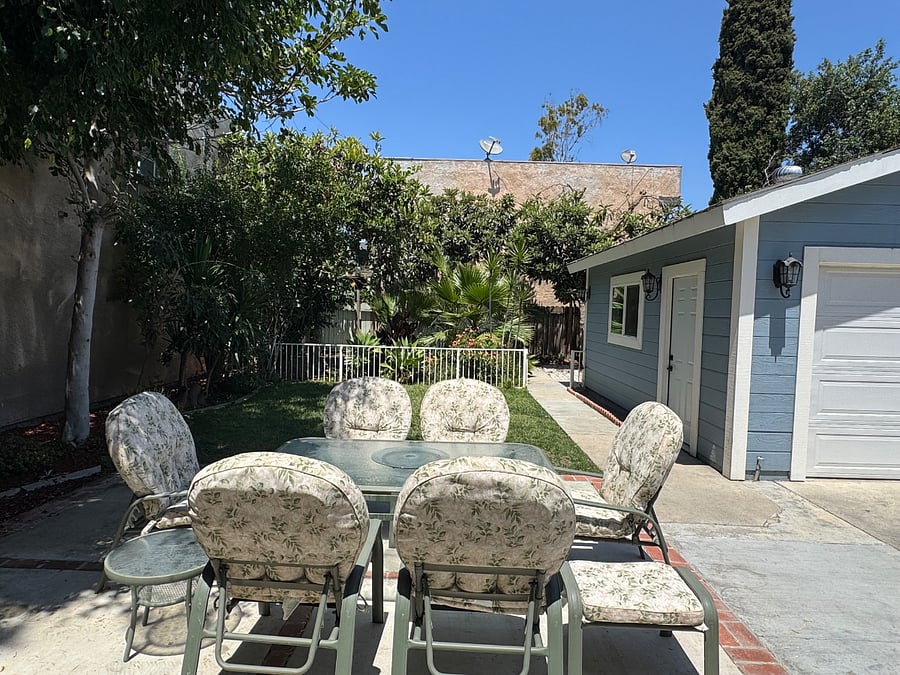 Outdoor furniture in backyard