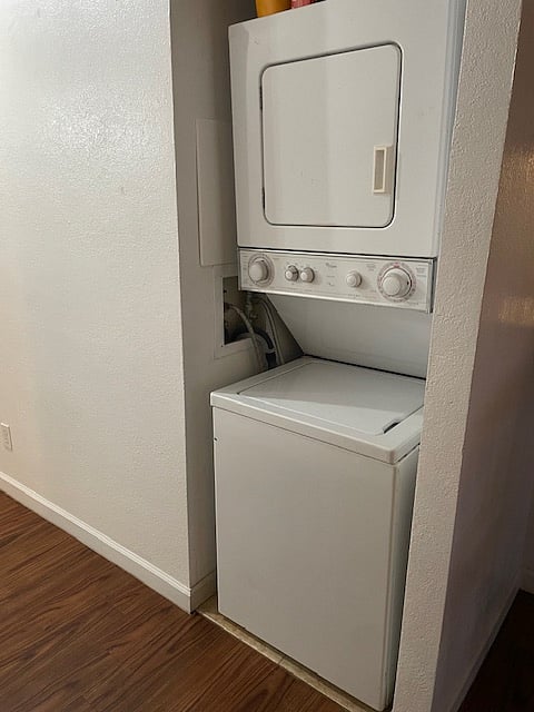 Apartment size stack washer/dryer in unit.
