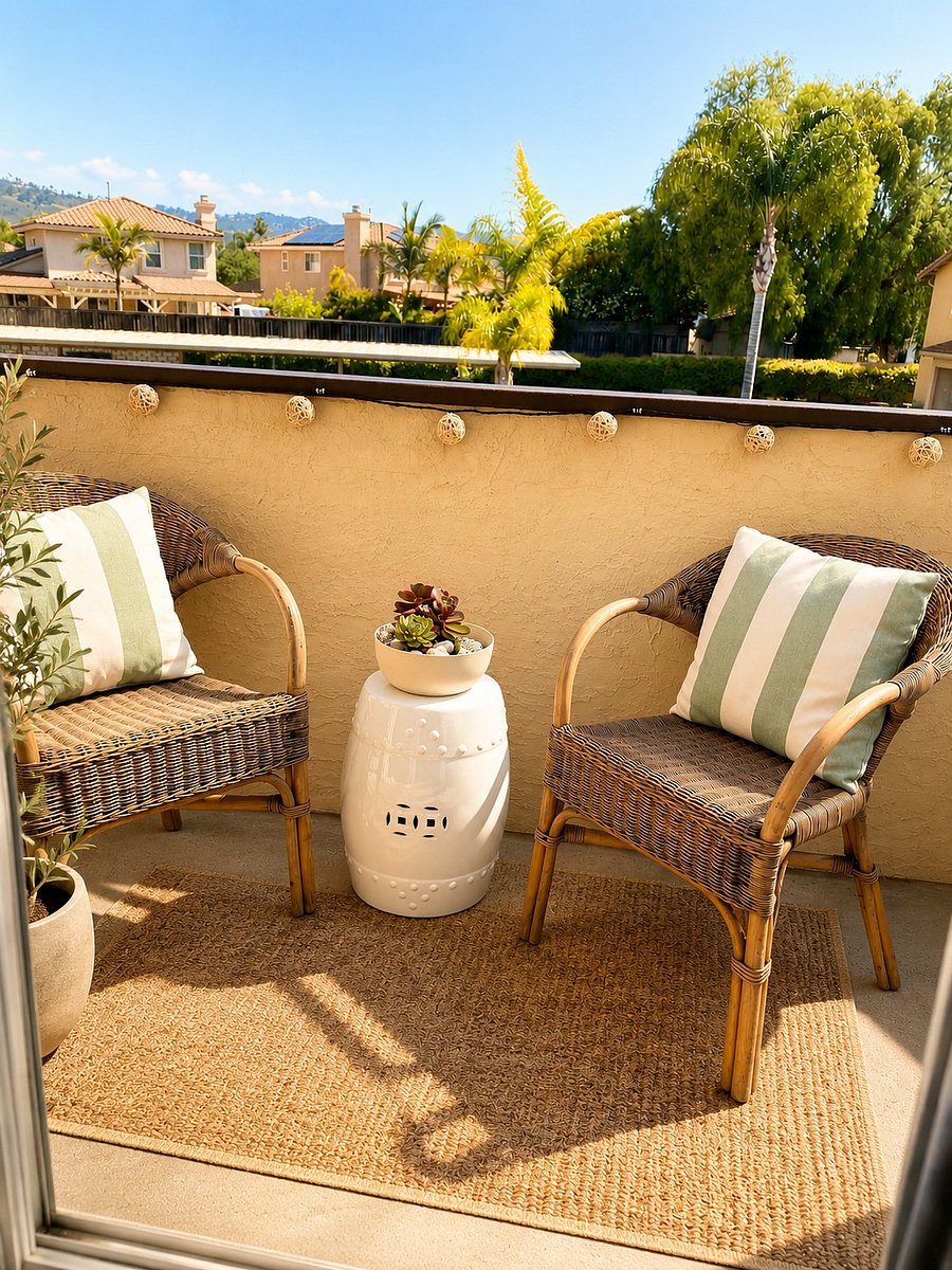 Enjoy a glass of wine or your morning cup of coffee in your patio. The string lights glow in the evening for some nice ambiance.  These are set on a timer for you as the sun goes down. 