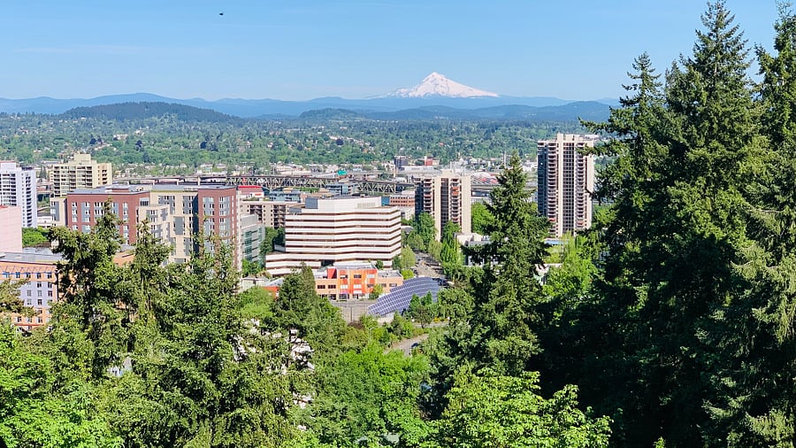 Or, midday view of downtown and Mt Tabor
