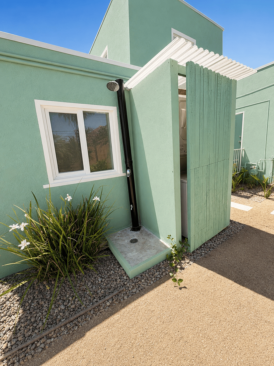 An outdoor shower to wash off the sand during those beach days