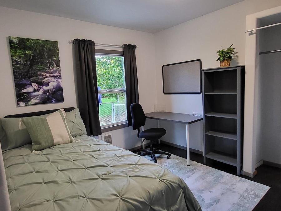 Bedroom #2: Extra-long twin memory foam bed; desk