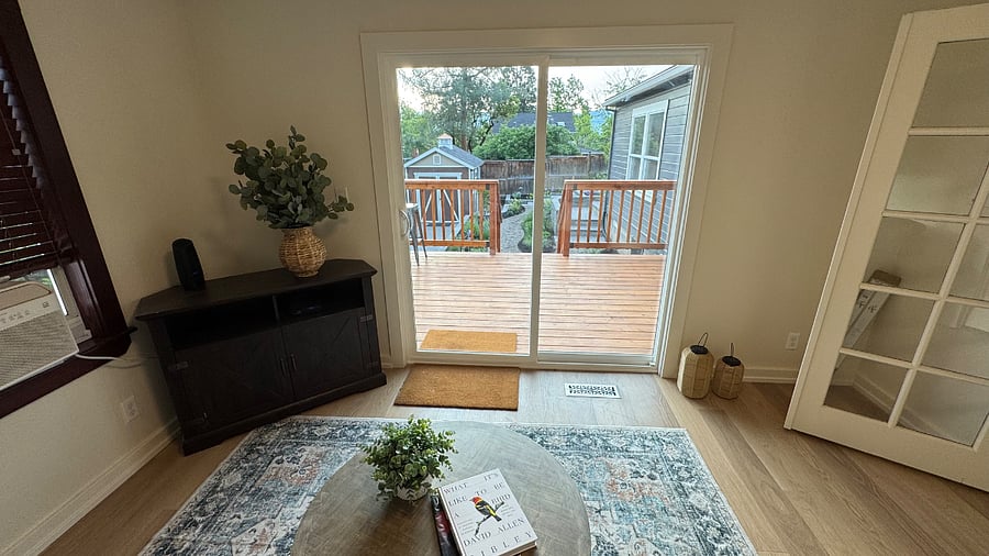 Back deck off the sunroom offers beautiful views of the hills.