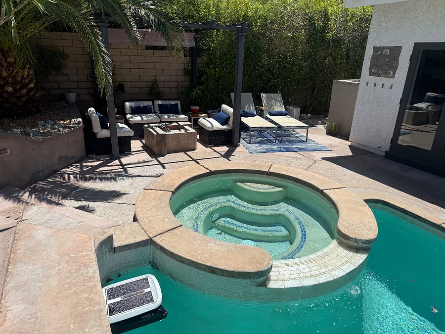 Spa and Outdoor Seating with Glass Fire Pit