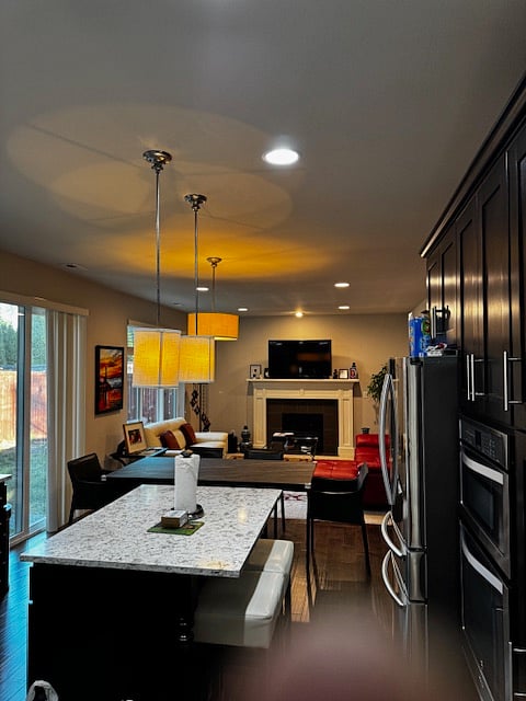 View from kitchen to Family Room Downstairs