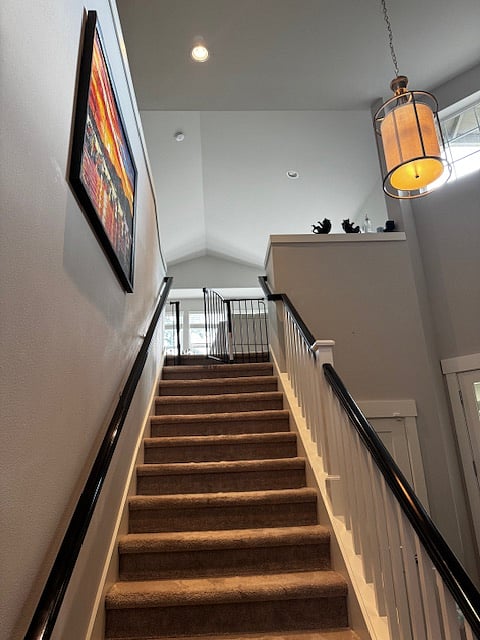 View from downstairs to upstairs.  Child Safety gates are in place grandson visits.