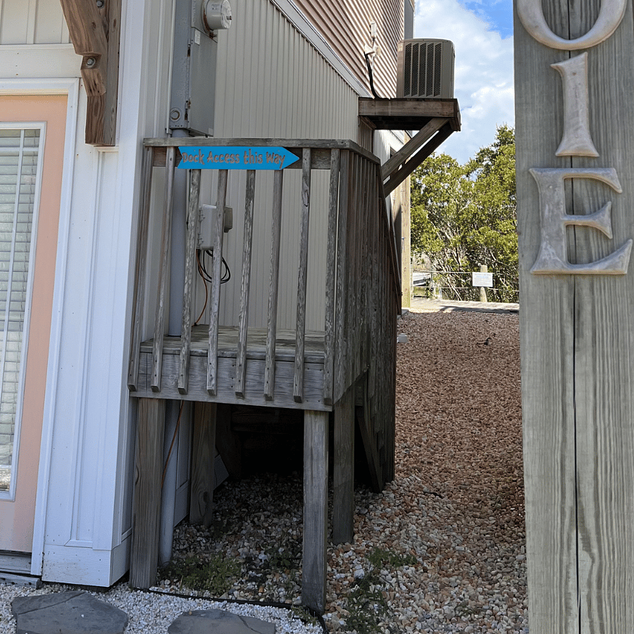 Pathway to dock - see the blue sign