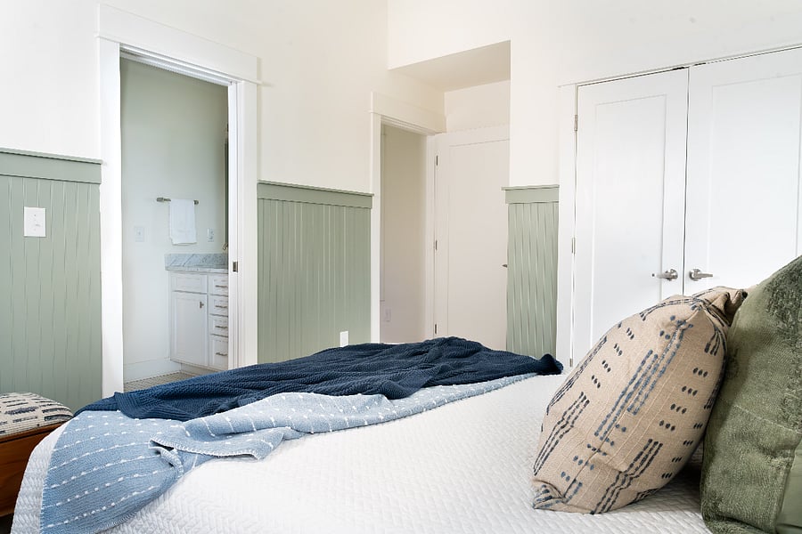 Easy access to the bathroom and hallway where the washer/dryer is located