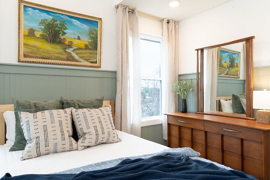 Enjoy a view of the backyard and beyond from the bedroom windows. The house is situated at one of the highest points in the area so you can see really far!