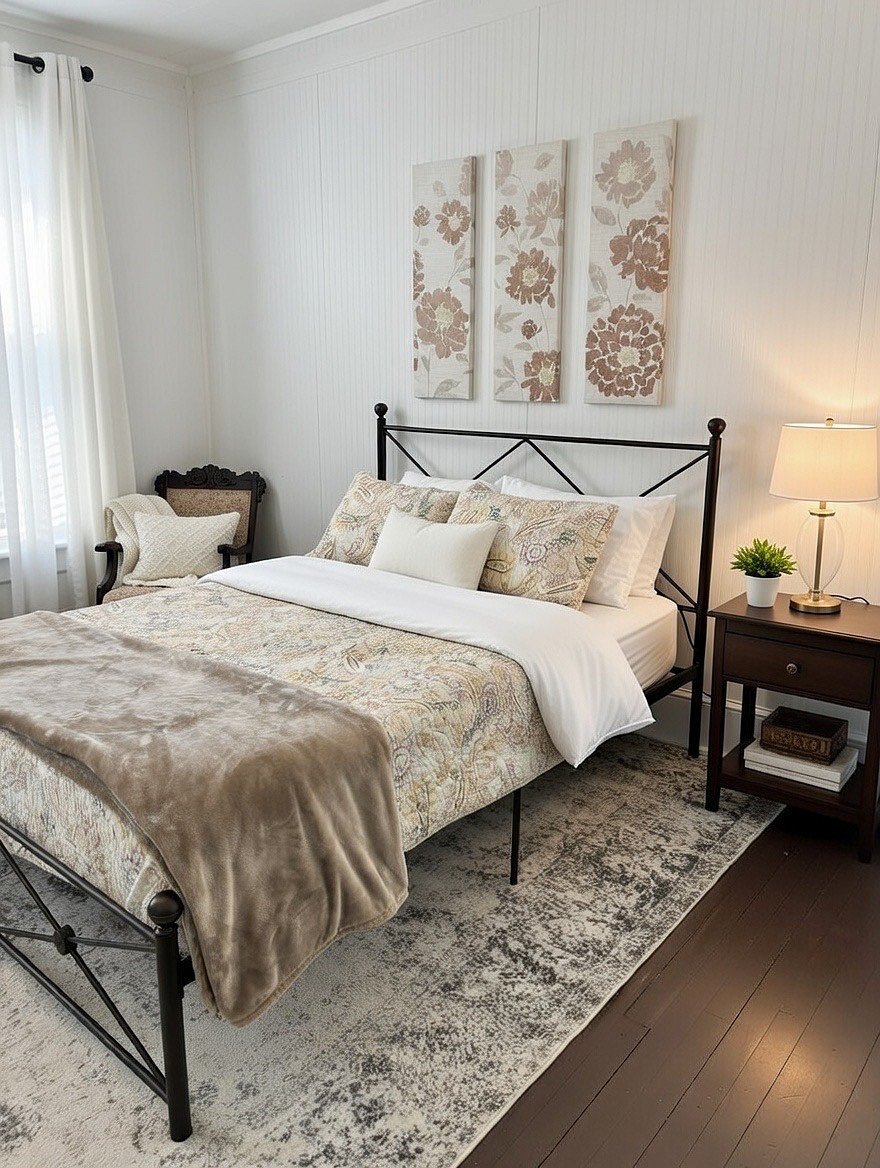 Comfy queen bed and nightstand.
