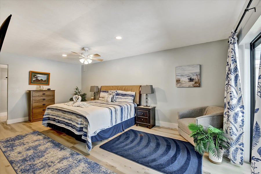 Large master bedroom with king bed