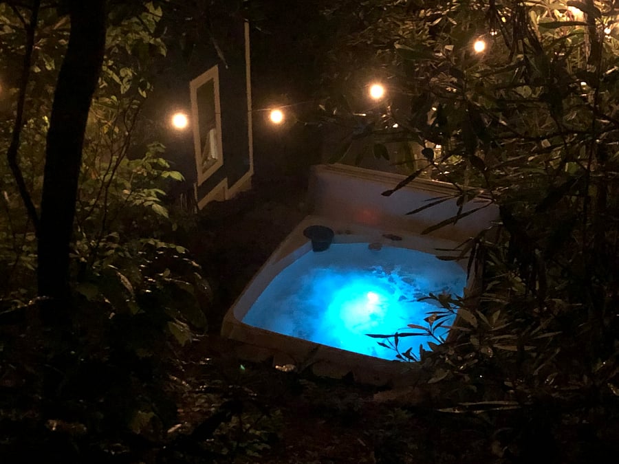 Enjoy a glass of wine with the string lights and spa lights on, or turn them all off and gaze at the stars.
