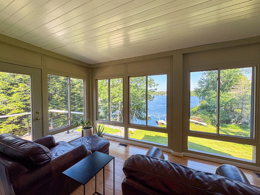 Sunroom with lake view
