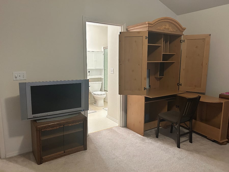 Workspace/desk in Master Bedroom, Amazon Firestick on TV