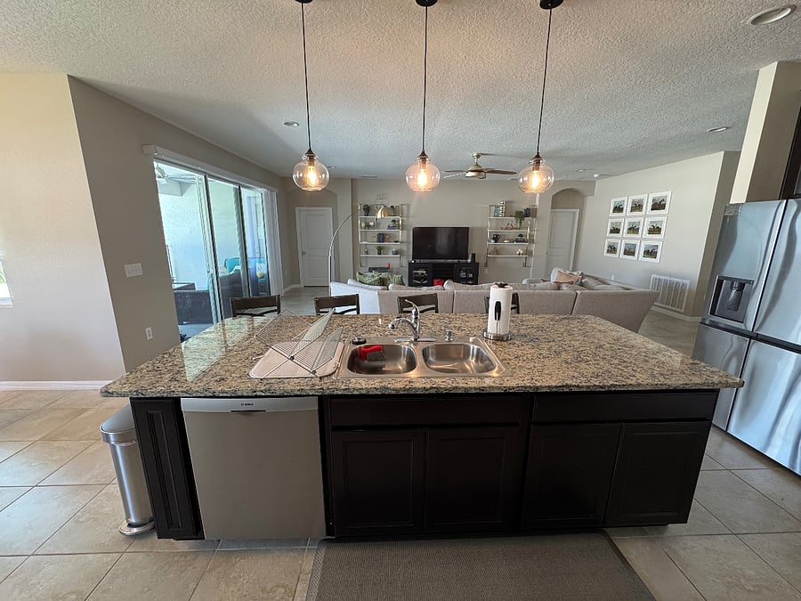 Kitchen island overlooking living room