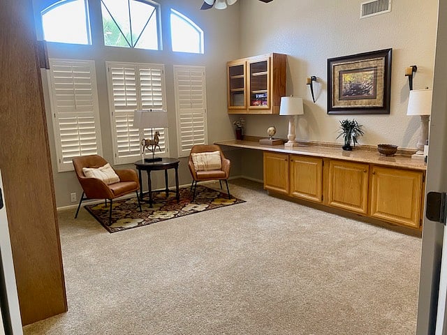 Office area with queen Murphy bed