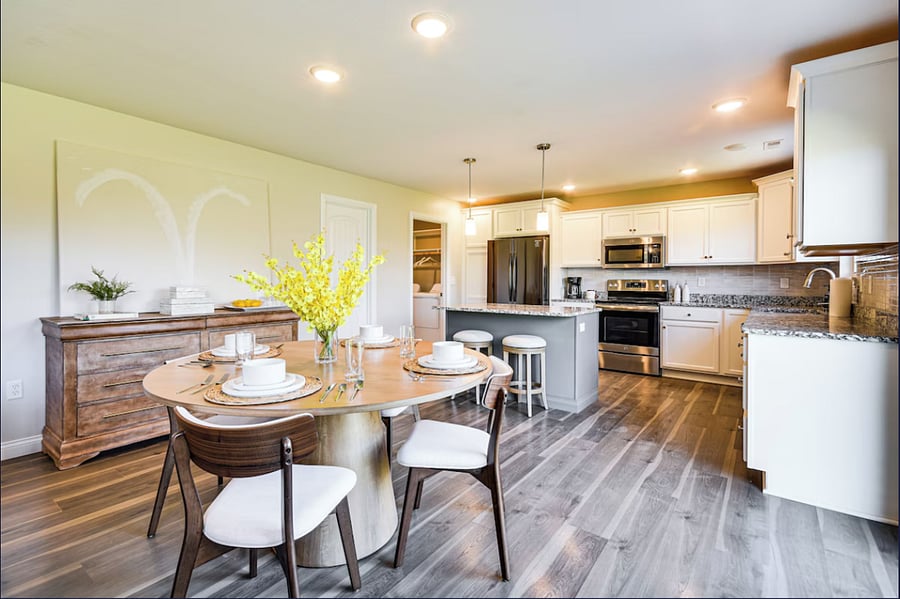 Dining table seats 4, plus 2 at the kitchen islandperfect for shared meals or morning coffee. Dishes and dining essentials included.