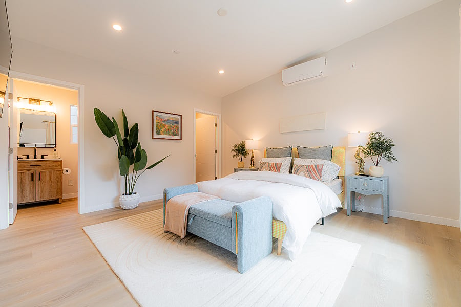 Master bedroom and bathroom with walk in closet.