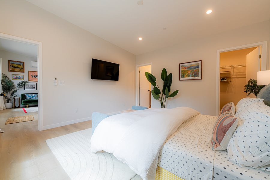 Master bedroom and bathroom with walk in closet.