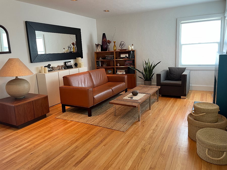 Shared living room is just outside your suite. There is no TV there so it's usually very quiet.