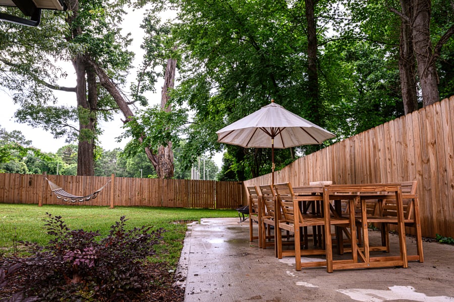 six chair outdoor dining space