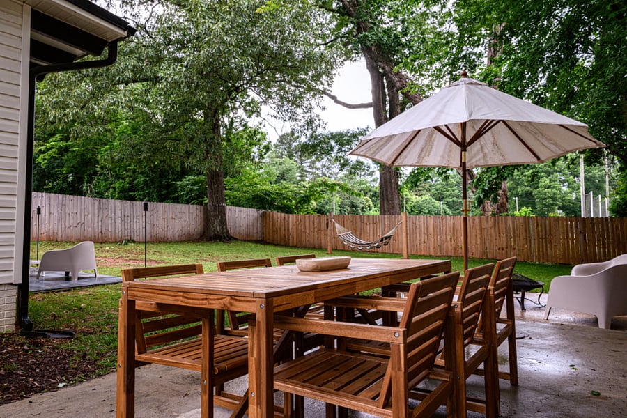 six chair outdoor dining space