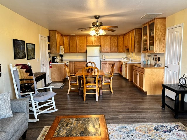 Dining area and kitchen.