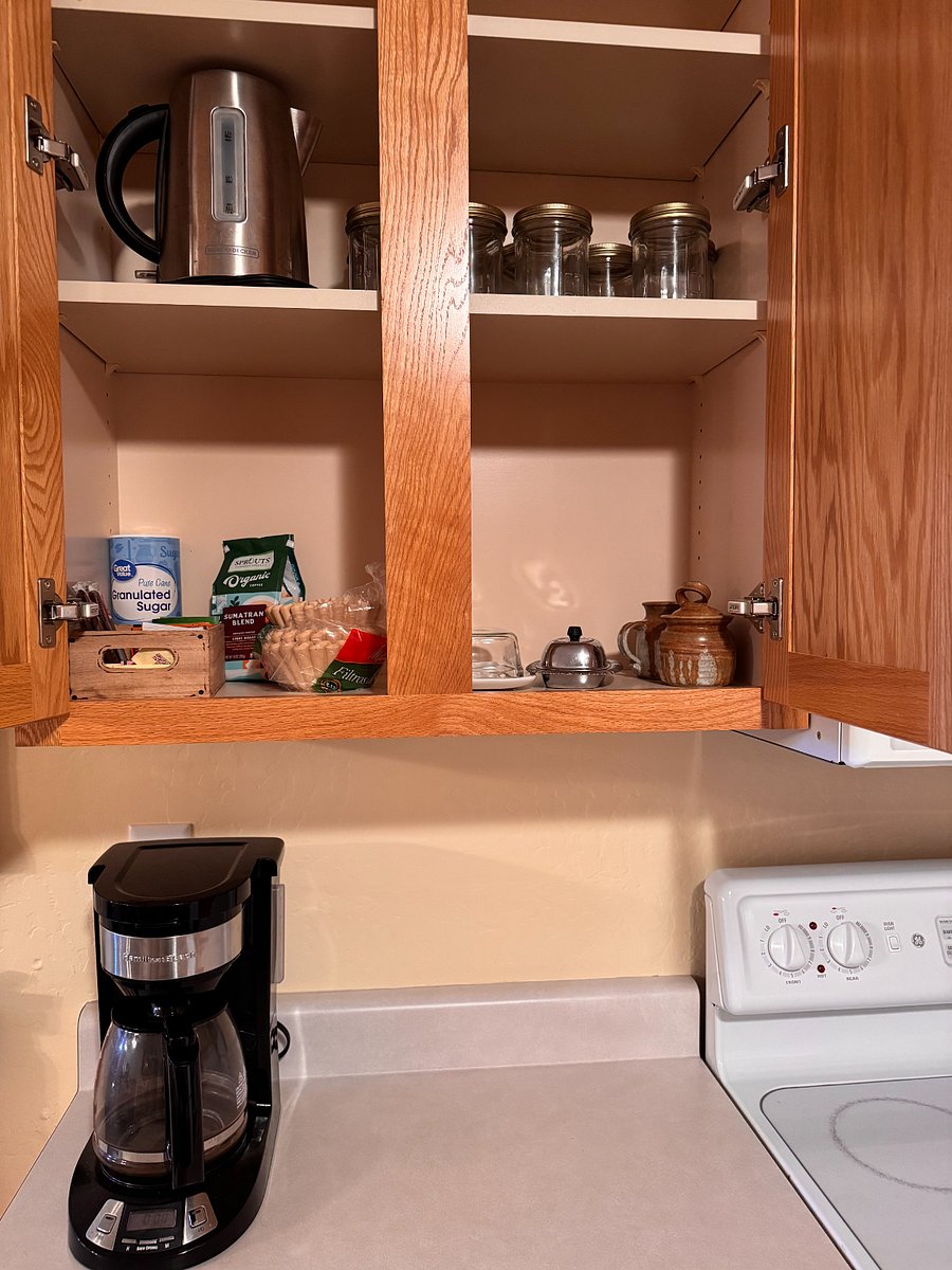 Coffee, Tea, Sweeteners, Water Kettle, and Coffee Maker provided.