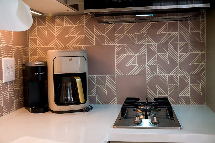 coffee setup and cooktop