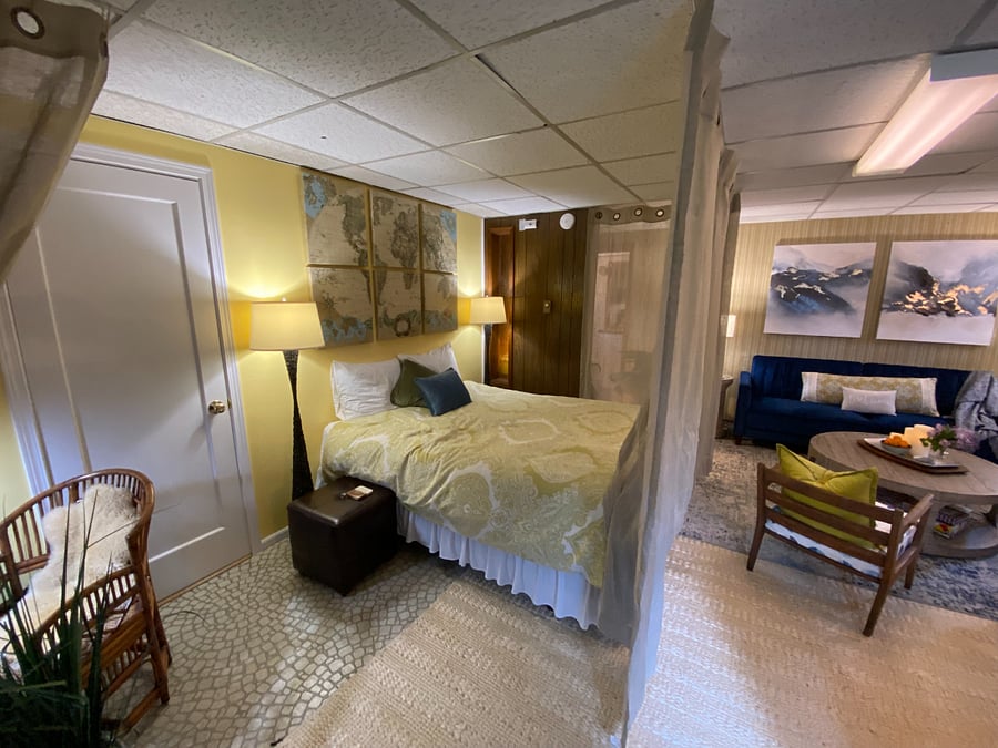 Baseboard heat keeps you warm in this space. The thermostat is located on the wall next to the bed so you can adjust accordingly.