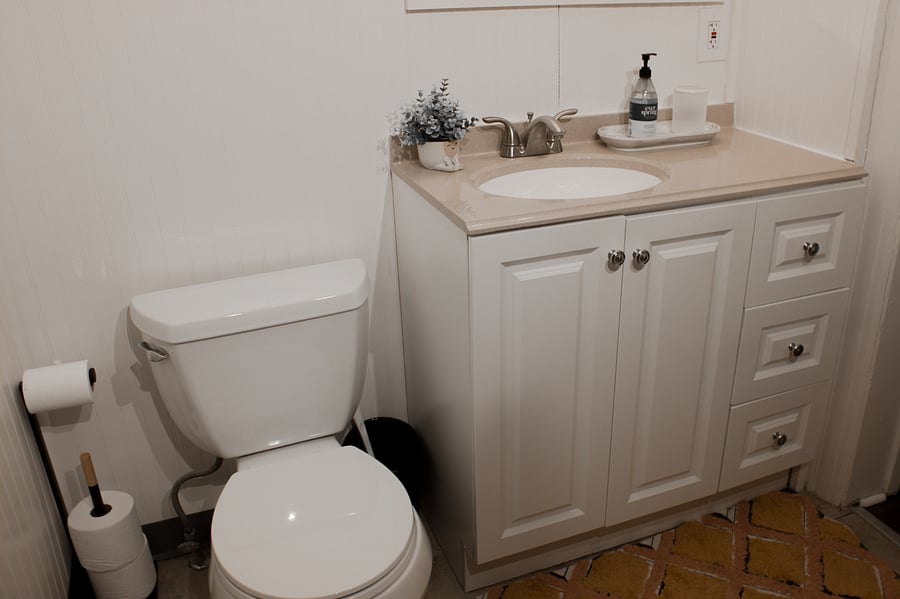 New vanity and mirror with extra storage space. 