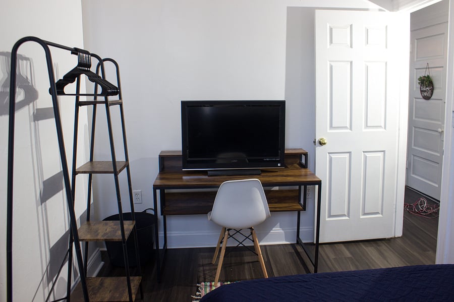 Desk and TV for work or streaming. 