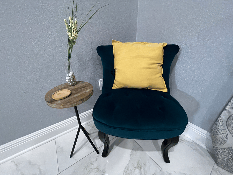 Lounge chair and side table in the family room