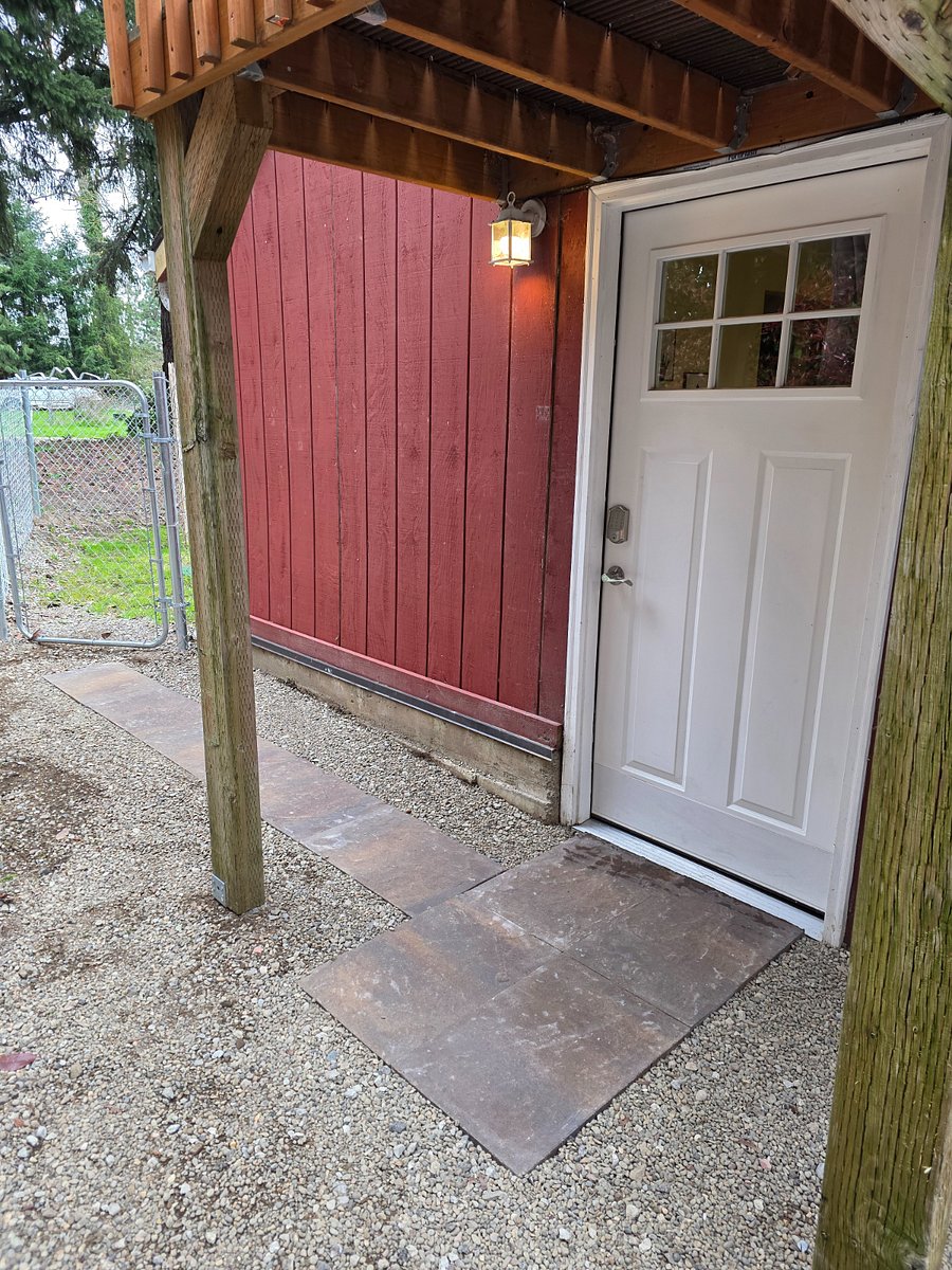 Front door to fenced yard