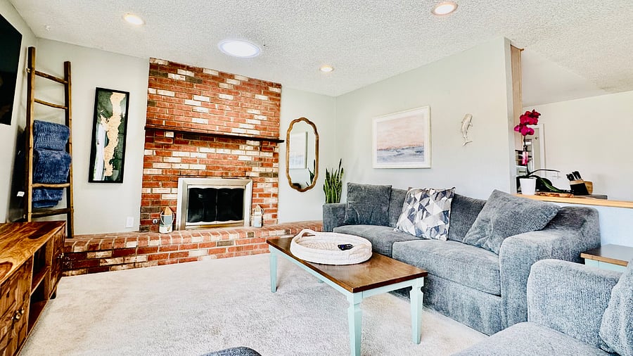 Comfy living space with brand new couches