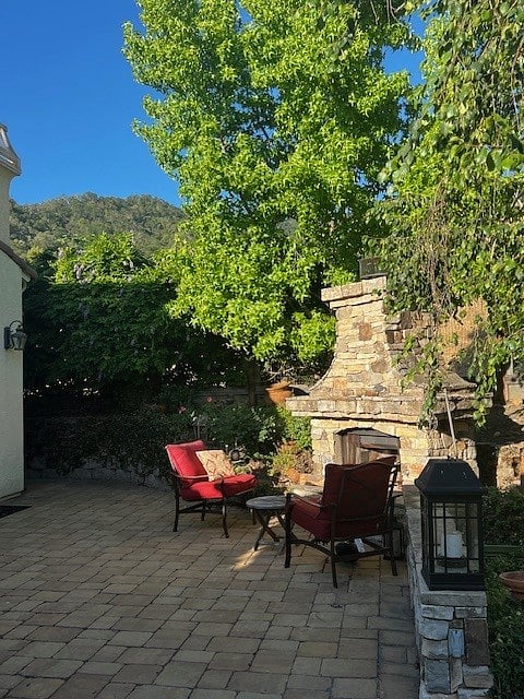 Backyard gas fireplace